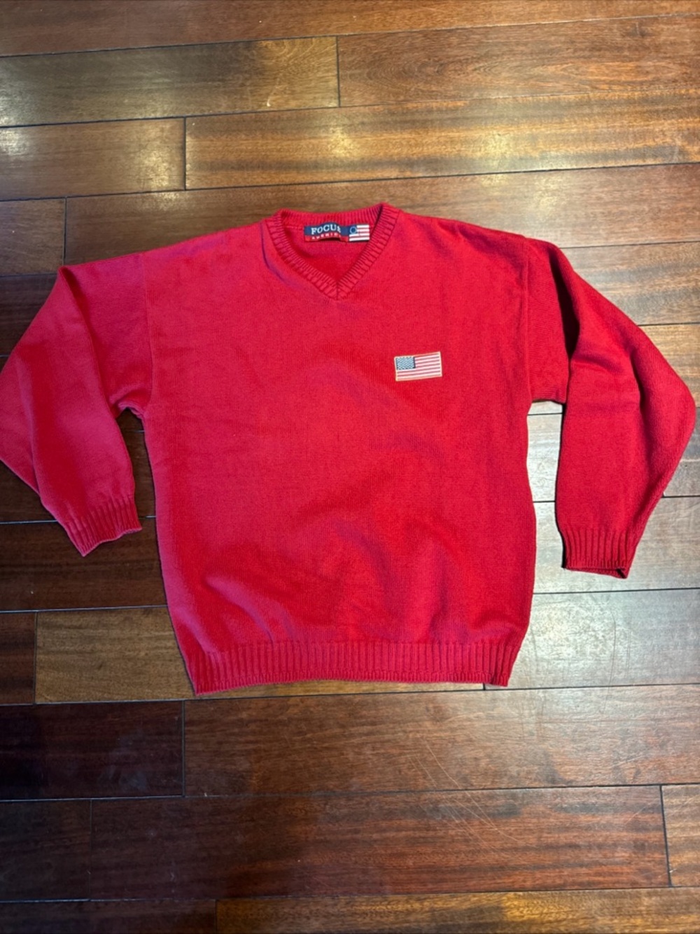 American Flag Red Sweatsuit L 90s VTG  Focus America Knit Sweater 4th Of July